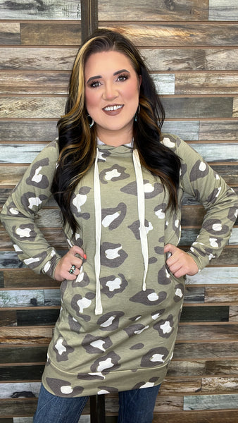 The Leopard and Comfort Olive Hoodie Top