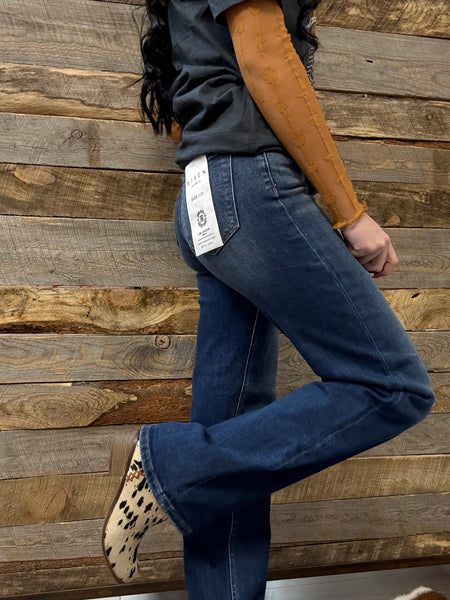 The Charlie High Rise Straight Leg Dark Jeans