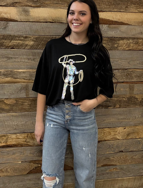 The Rope It Cowboy Black Tee