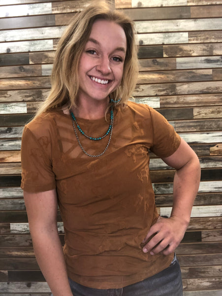 The Broncs Rust Mesh Top