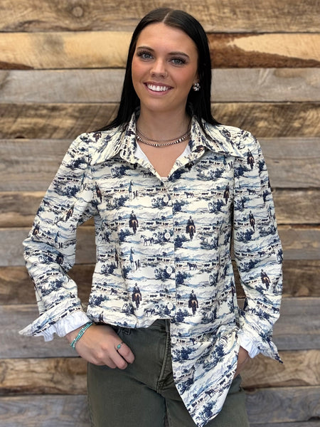 The Western Scene Pearl Snap Puff Long Sleeve Top
