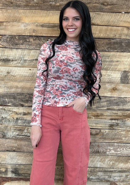 The Floral White Mesh Top
