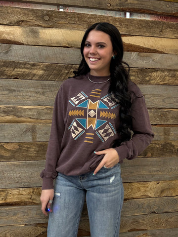The Take A Look Aztec Mineral Burgundy Sweatshirt