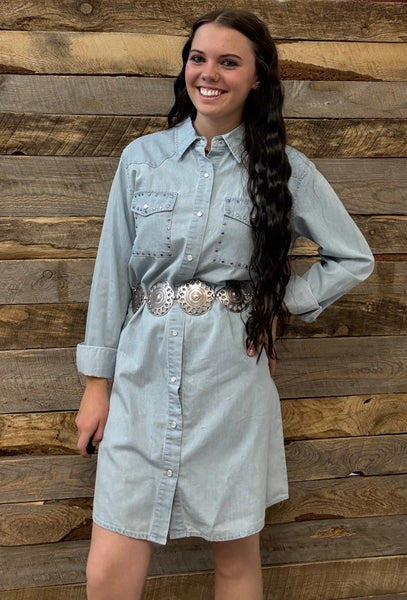 The Studded Pearl Denim Top Jacket Dress