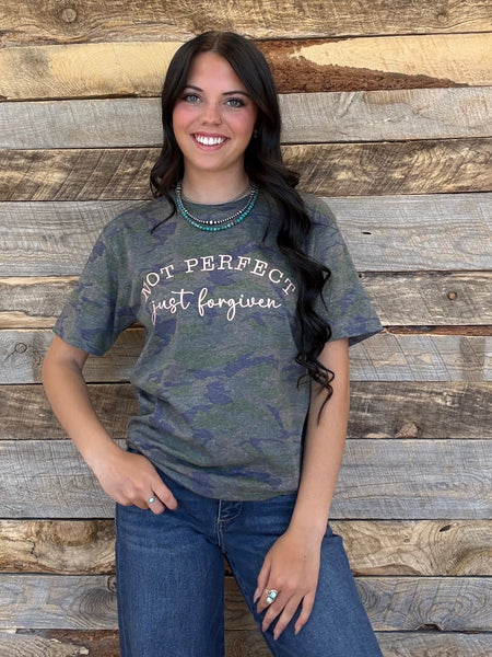 The Not Perfect Just Forgiven Camo Tee