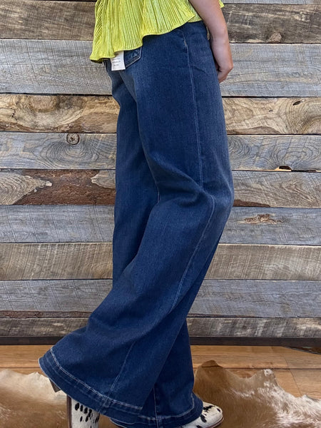 The Cloe Mid Rise Wide Leg Iron Press Dark Jean