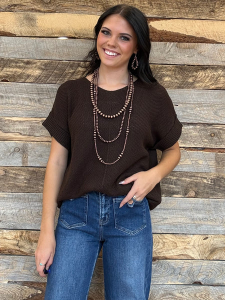 The Talk To It Chocolate Sweater Cuff Top