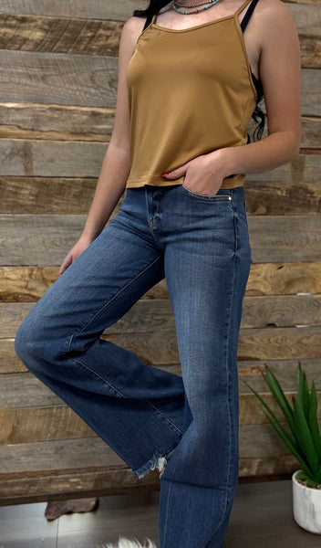 The Dana Mid Rise Extreme Wide Leg Dark Jeans