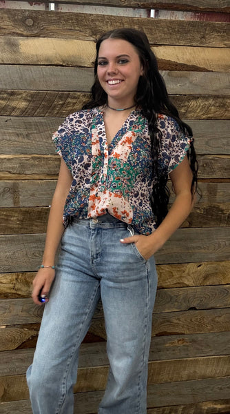 The Look Here Teal Mix Top