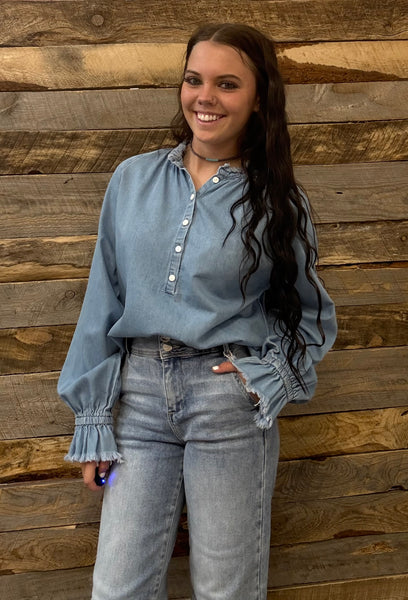 The Darling Denim Pull Over Denim Top
