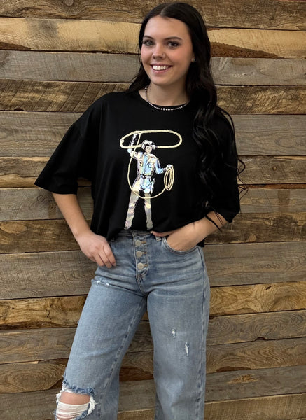 The Rope It Cowboy Black Tee