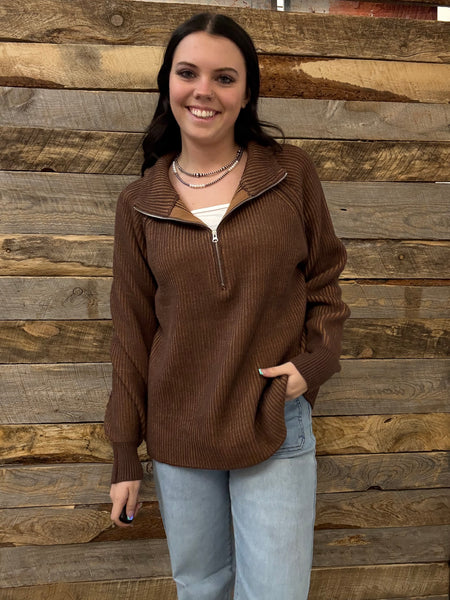The Keep Me Here All Brown Quarter Zip Sweater