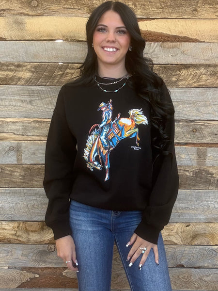 The Come Here CrissCross Chaos Bronc Black Sweatshirt
