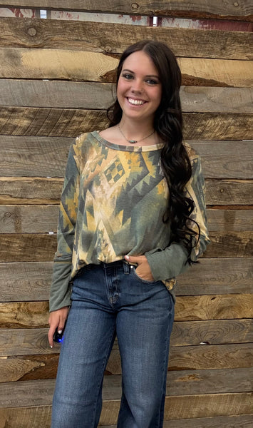 The Around This Aztec Olive Top