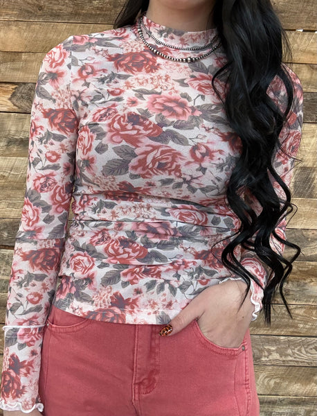 The Floral White Mesh Top