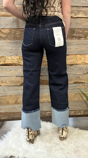 The Waive Mid Rise Crop Wide Cuffed Jeans