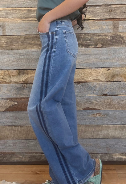 The Nicole Slouchy Wide Side Shadow Wash Jeans