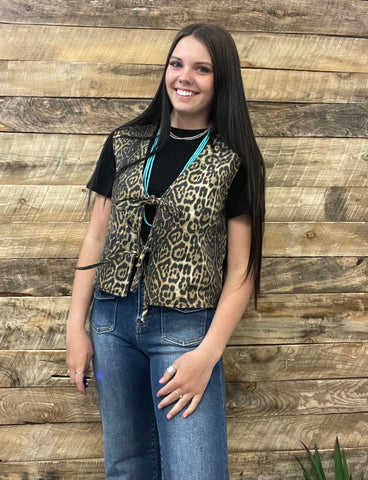 The Many Walks Leopard Print Tie Front Vest