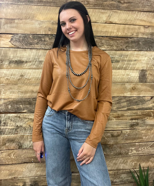 The Long Days Leather Looks Brown Top