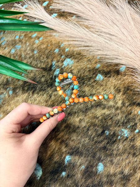 The Orange and Turquoise Bead Claw Clip