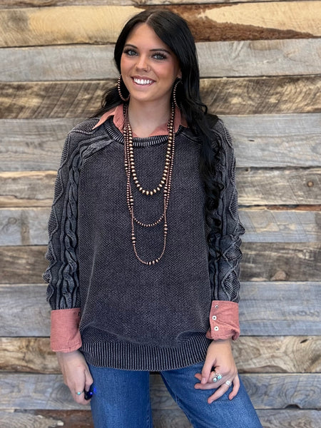 The Do Not Wait Black Cable Sleeve Sweater
