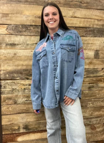 The Giddy Up Embroidery Denim Top Jacket