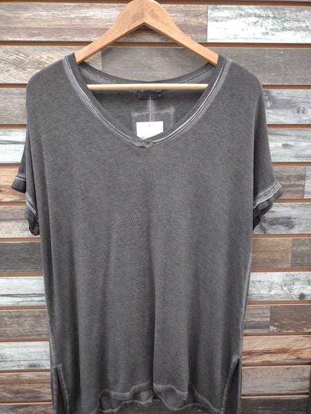 The Right Here Ash Black V Neck Top