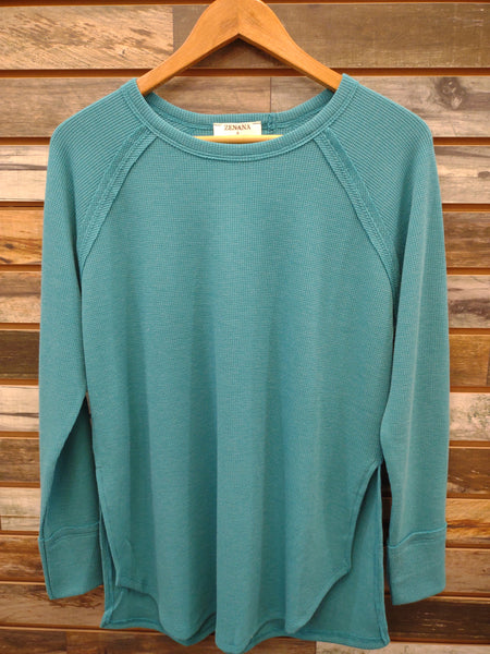 The Waffle Ways Light Teal Long Sleeve Top