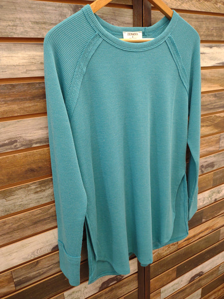 The Waffle Ways Light Teal Long Sleeve Top