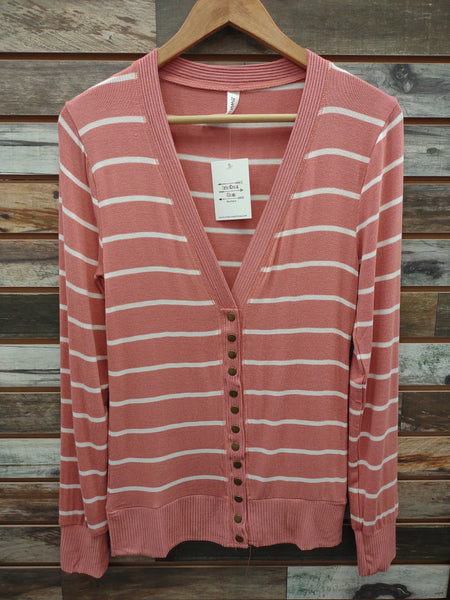The Snap Button Sweater Ash Rose Striped Cardigan