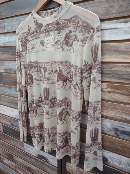 The Western Print Mocha Mesh Top