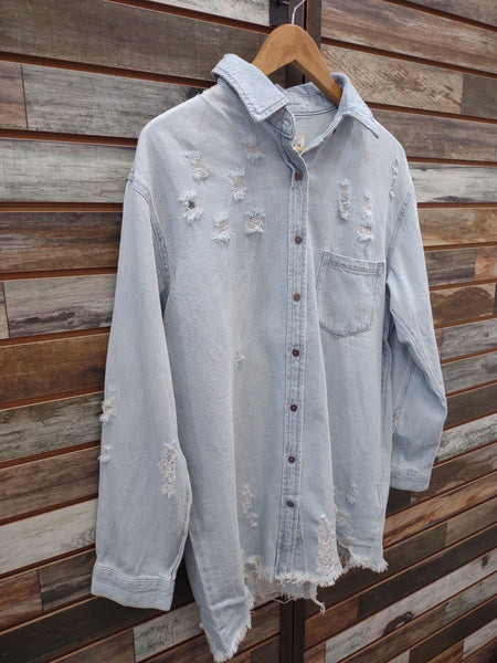 The Long Stand Light Denim Top Cardigan