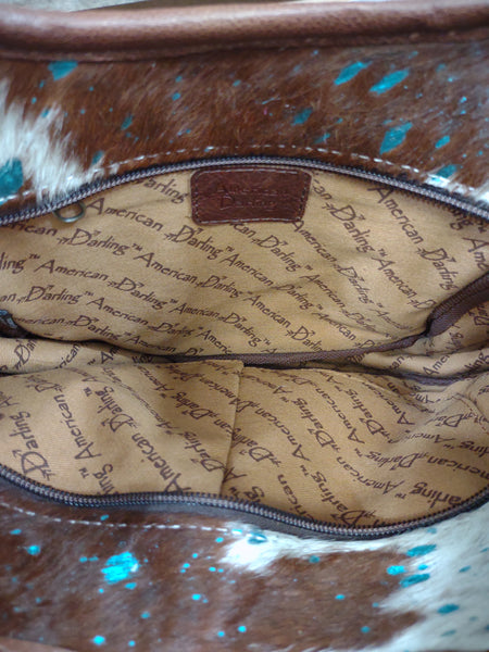 The Every Way Possible Blue Acid Brown and White Hide Purse