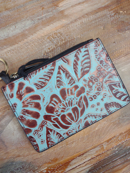 The Mini Card Turquoise Tooled Wallet