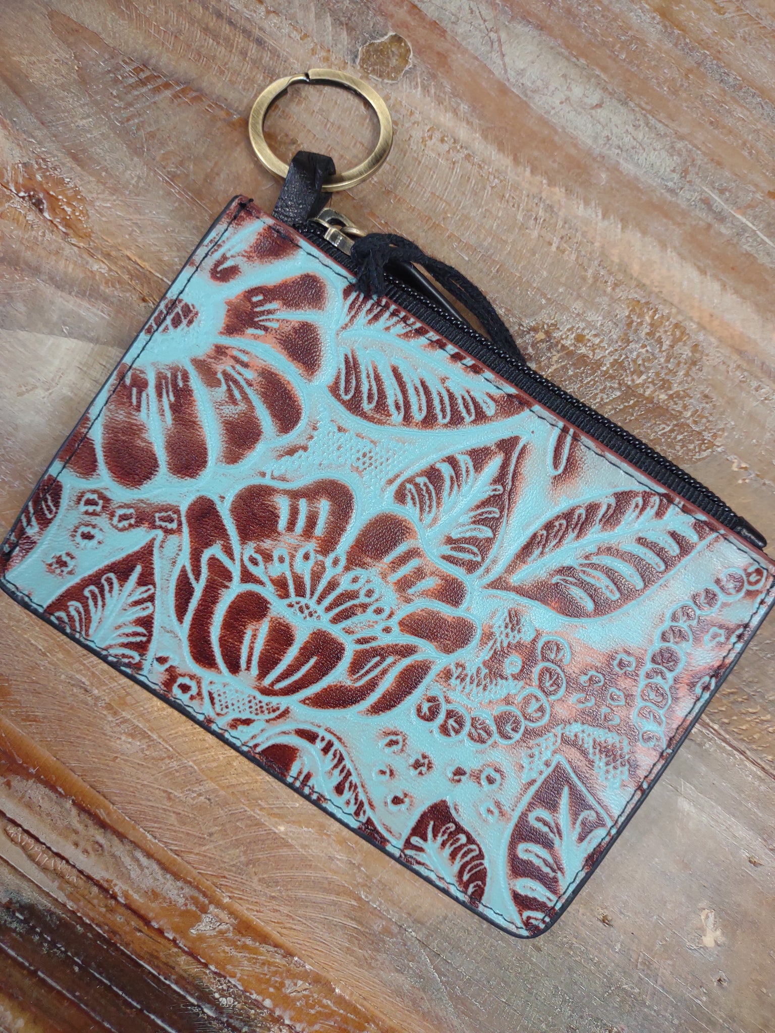 The Mini Card Turquoise Tooled Wallet