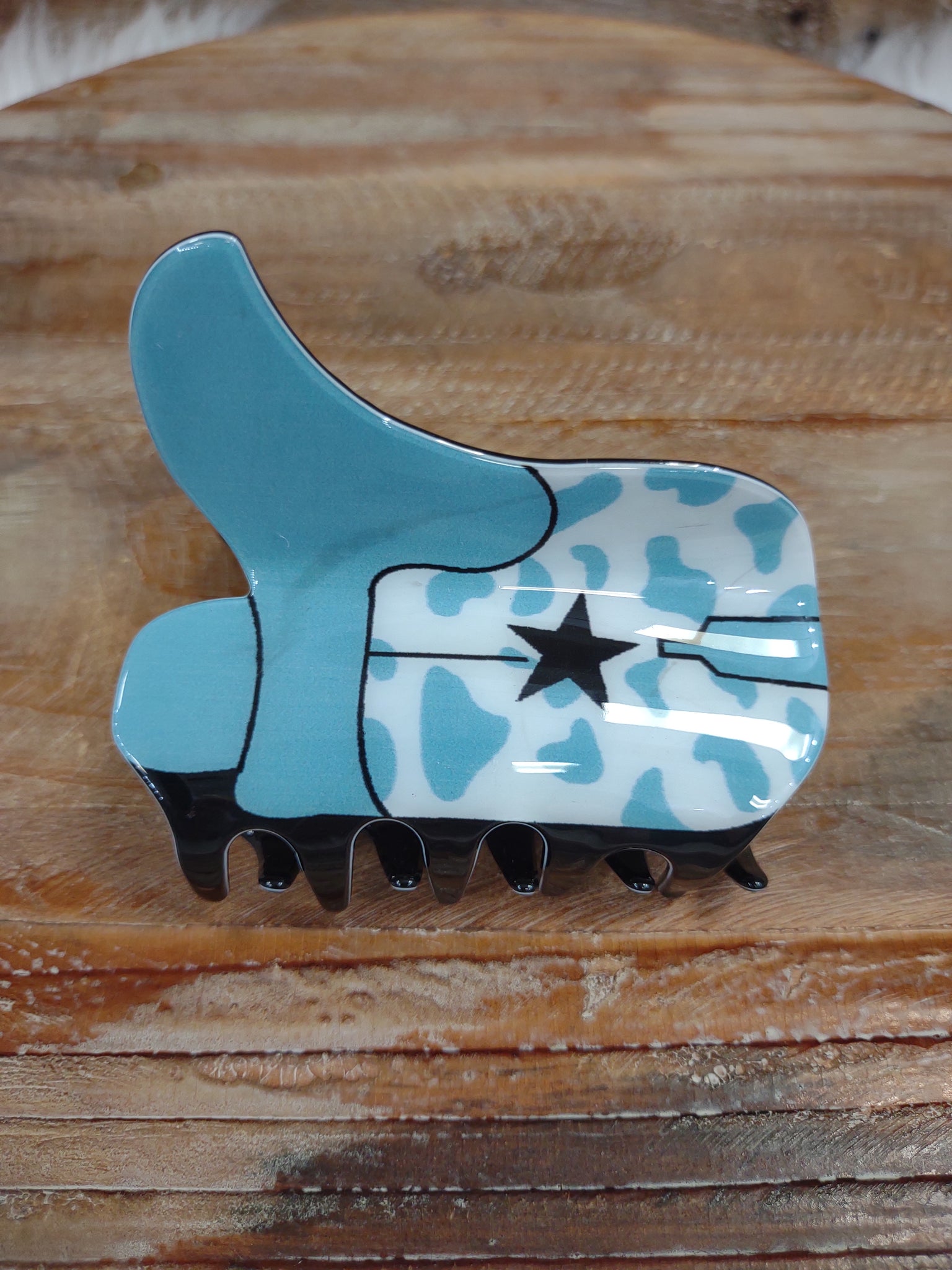 The Cow Print Blue Boot Clip