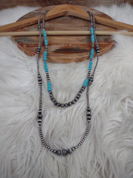 The Double Day Silver and Turquoise Navajo Pearl Necklace