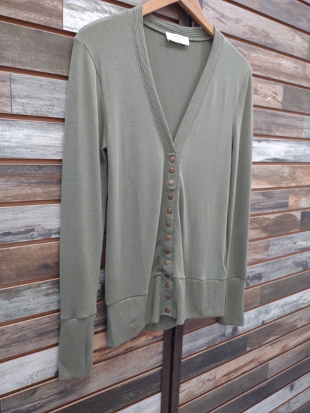 The Snap Button Sweater Light Olive Long Sleeve Cardigan