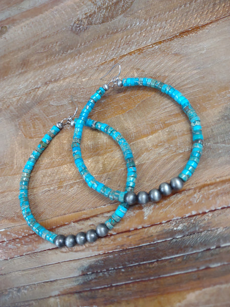 The Way There Gemstone Hoop Turquoise and Silver Earrings
