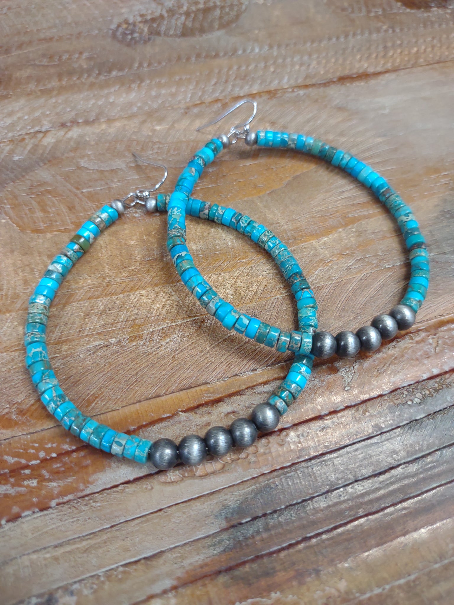 The Way There Gemstone Hoop Turquoise and Silver Earrings