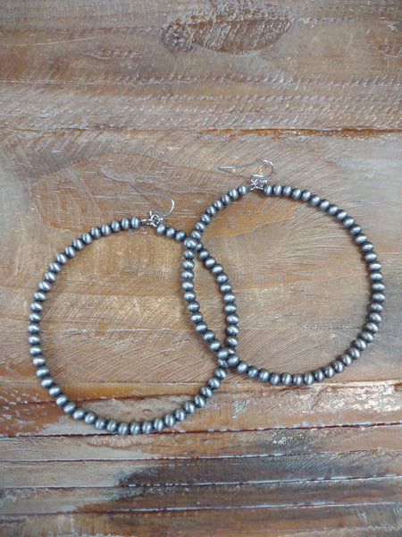 The Long Way Around Navajo Pearl Hoop Silver Earrings