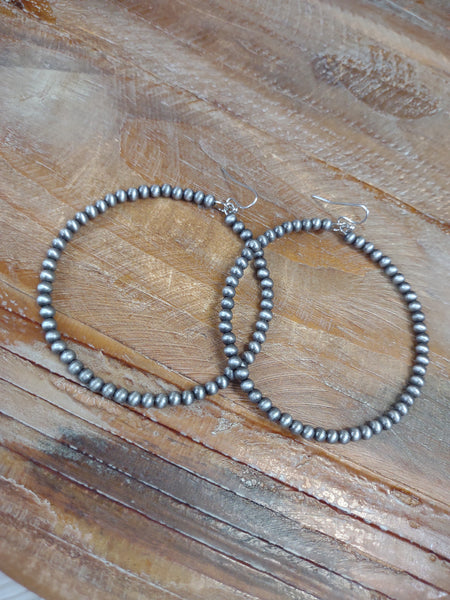 The Long Way Around Navajo Pearl Hoop Silver Earrings