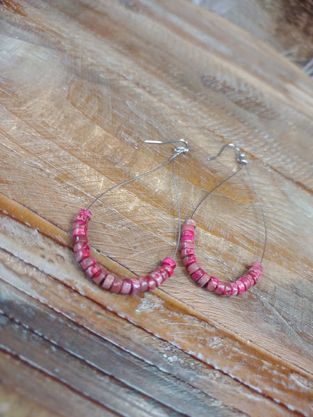 The Simple Wire Gemstone Red Earrings