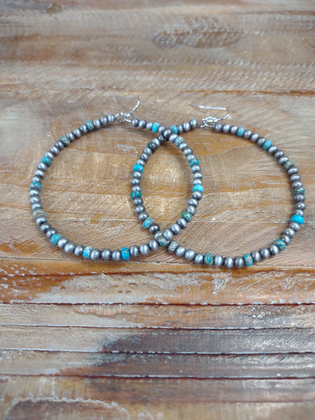 The Simple Days Navajo Pearl Hoop Silver and Turquoise Earrings