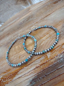 The Simple Days Navajo Pearl Hoop Silver and Turquoise Earrings