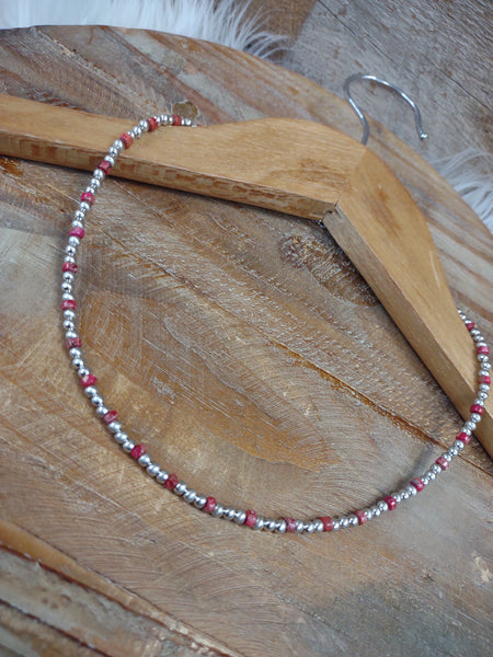 The Don't Give It Up Navajo Pearl Red and Silver Necklace