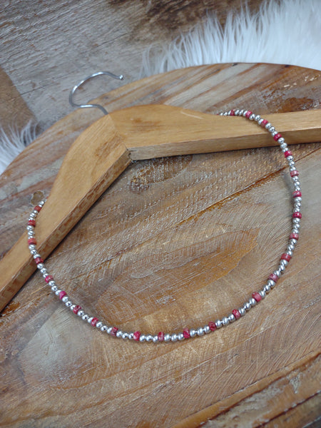 The Don't Give It Up Navajo Pearl Red and Silver Necklace