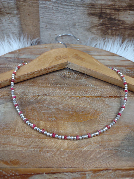 The Don't Give It Up Navajo Pearl Red and Silver Necklace