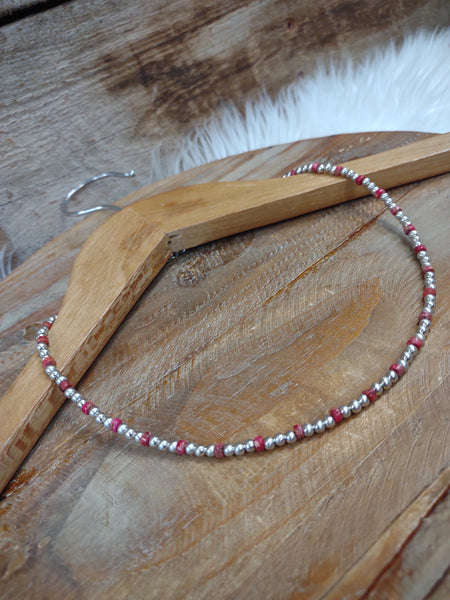 The Don't Give It Up Navajo Pearl Red and Silver Necklace