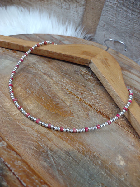 The Don't Give It Up Navajo Pearl Red and Silver Necklace